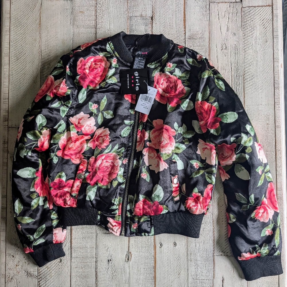 Girls Love Floral Bomber Jacket Size 14/16 NWT